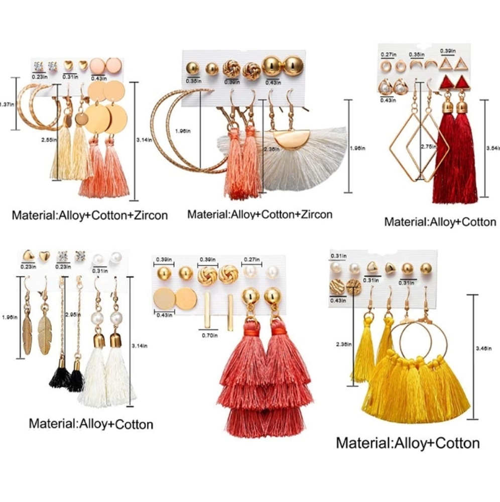 36 Pairs of tassel earrings set dangle earrings